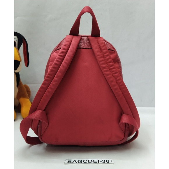 Coach Mini Charlie Red Pebbled Leather Front Pocket Zipper Closure Backpack - Picture 3 of 16